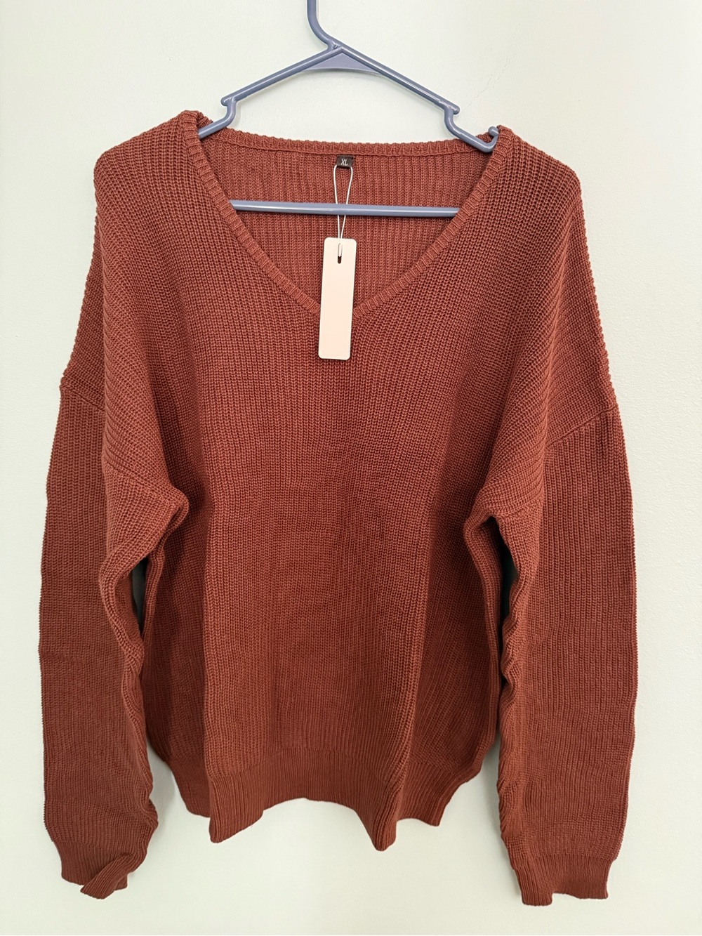 Women's V-Neck Knit Pullover Sweater in Brown